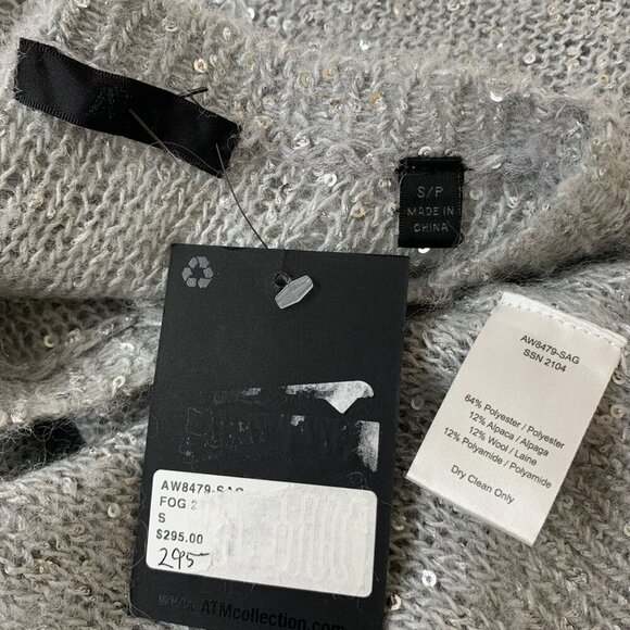 ATM Womens Sequin Crew Neck Knit Sweater Vest SMALL Gray Fog Alpaca Wool Blend - Picture 7 of 10